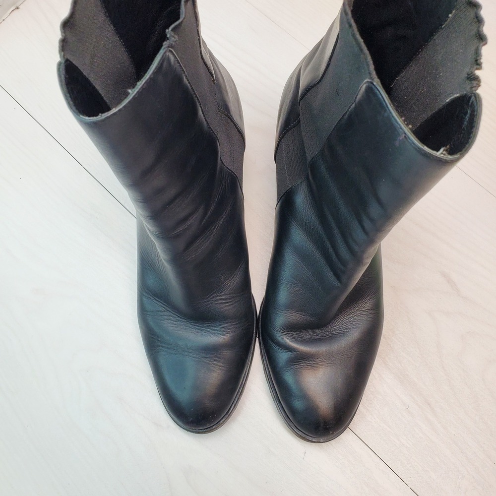 Cole Haan Black Leather Ankle Boots Buckle‎ Elastic Side Block Heel 9.5B - Picture 4 of 16
